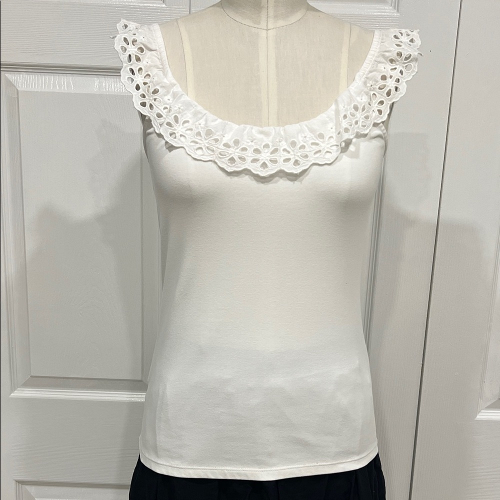 Ann Taylor White Eyelet Trim Tank Top - Picture 2 of 5